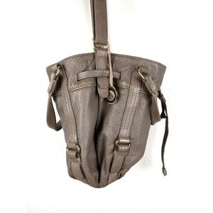 The Sak Adjustable Leather Hobo Shoulder Bag Taupe Pockets Handle Tied